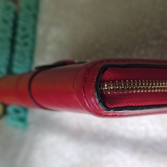 Coach Red Leather Zip Wallet with Gold Buckle - Picture 8 of 15